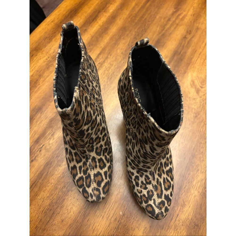 BCBG leopard wedge bootie